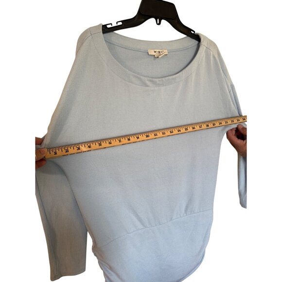 White House Black Market WHBM Light Blue Longline Top Ruched Hips Size Medium - Picture 8 of 12